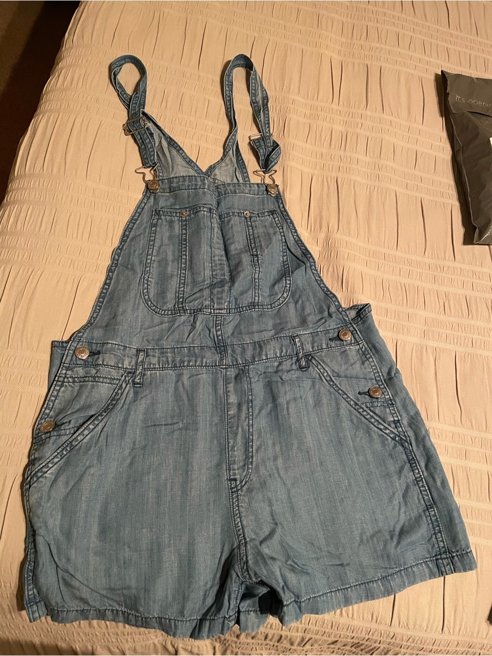 TNA Light Blue Denim Short Overalls